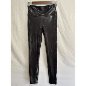 Spanx Faux Leather Croc Leggings Dark Brown Size M Mid Rise Hipster